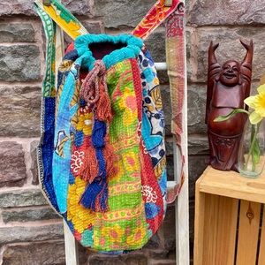 ✨VINTAGE KANTHA SARI BOHO HIPPIE BACKPACK